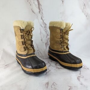 Eddie Bauer Boot Womens 9 Duck Bean Faux Fur Winter Leather Rubber Brown Vintage